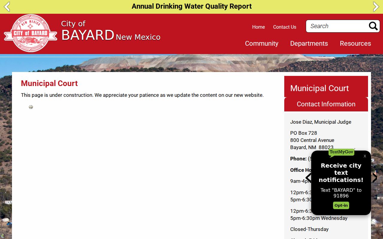 Bayard warrant records municipal court page under construction