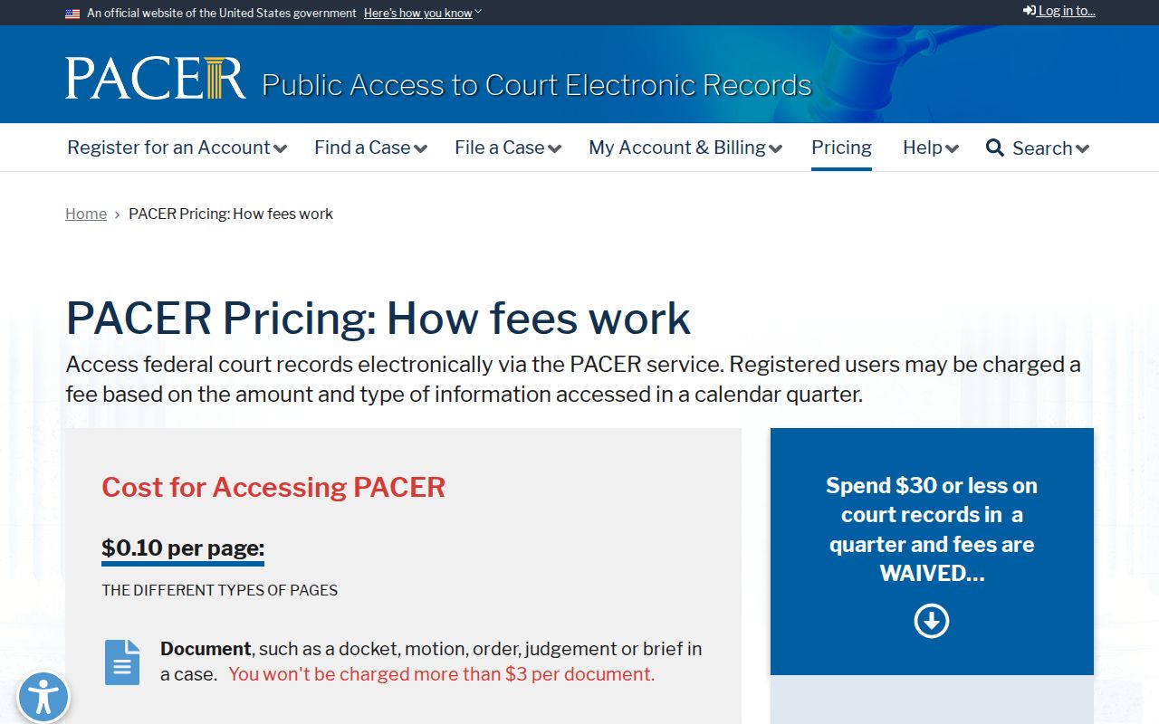 Grant County most wanted federal PACER pricing and search information
